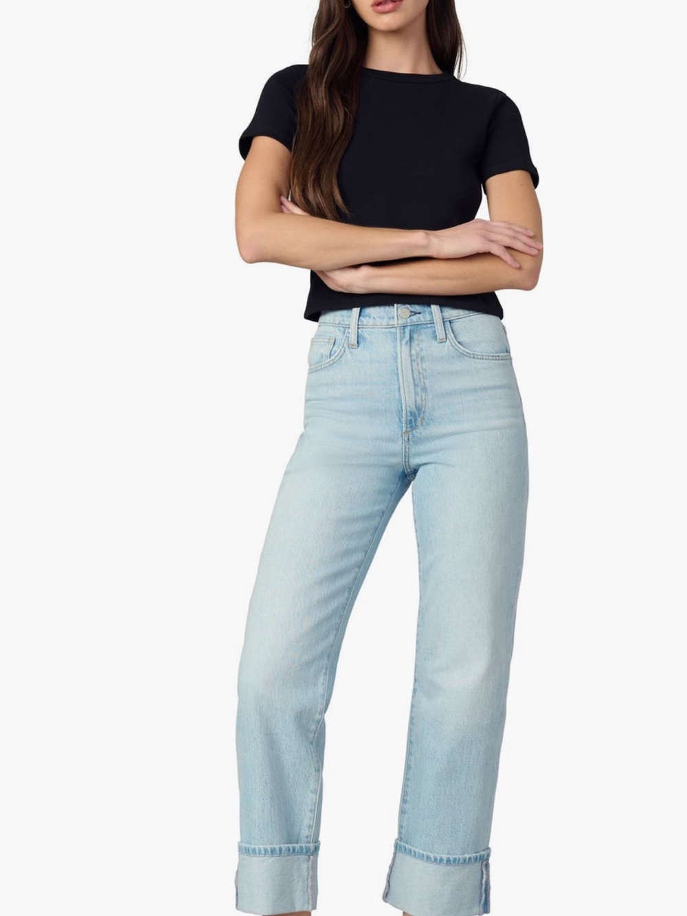 Joe's Jeans Light Wash High-Rise Cropped Straight Jeans The Margot cuffed